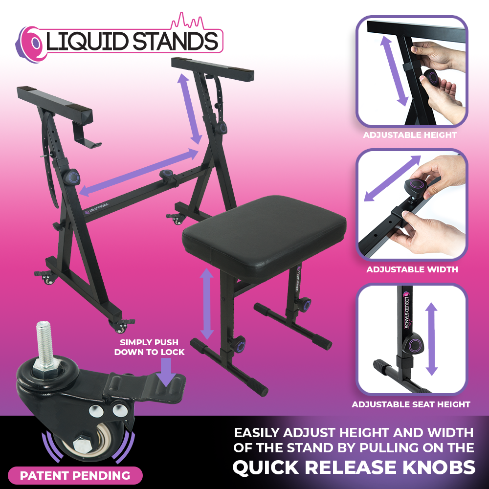 Adjustable Z Shape Keyboard Stand with Wheels and Bench