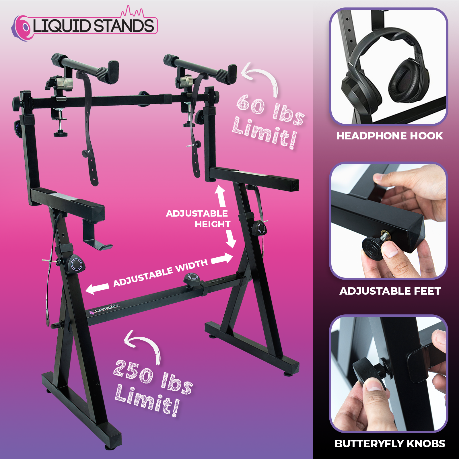 Adjustable Z Shape Black Keyboard Stand w/ 2nd Tier