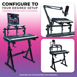 Dual Piano Keyboard Stand with 2nd Tier Adjustable Arms