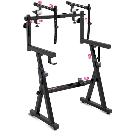 Dual Piano Keyboard Stand with 2nd Tier Adjustable Arms Liquid Stands