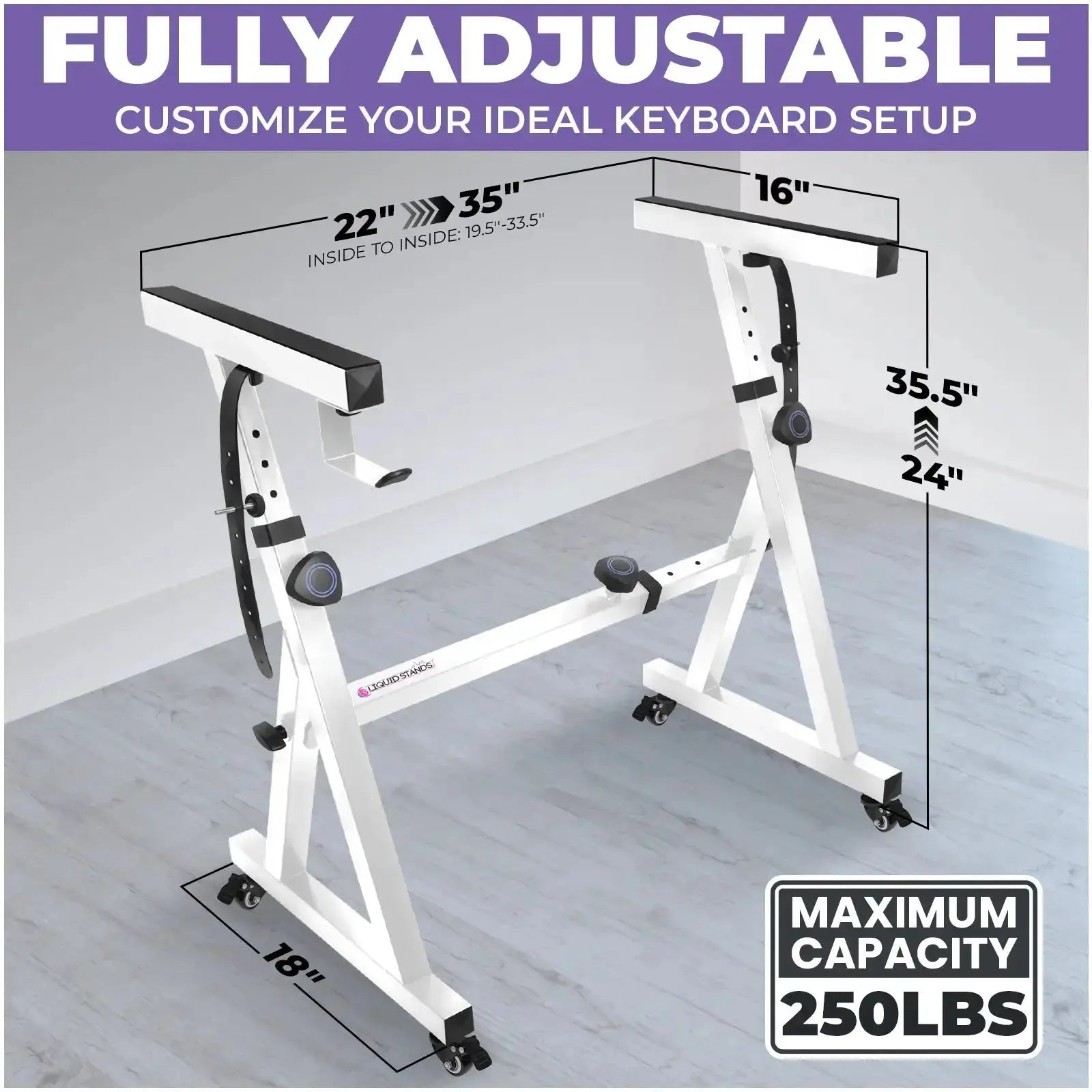 Adjustable Z Shape White Keyboard Stand with Wheels Liquid Stands