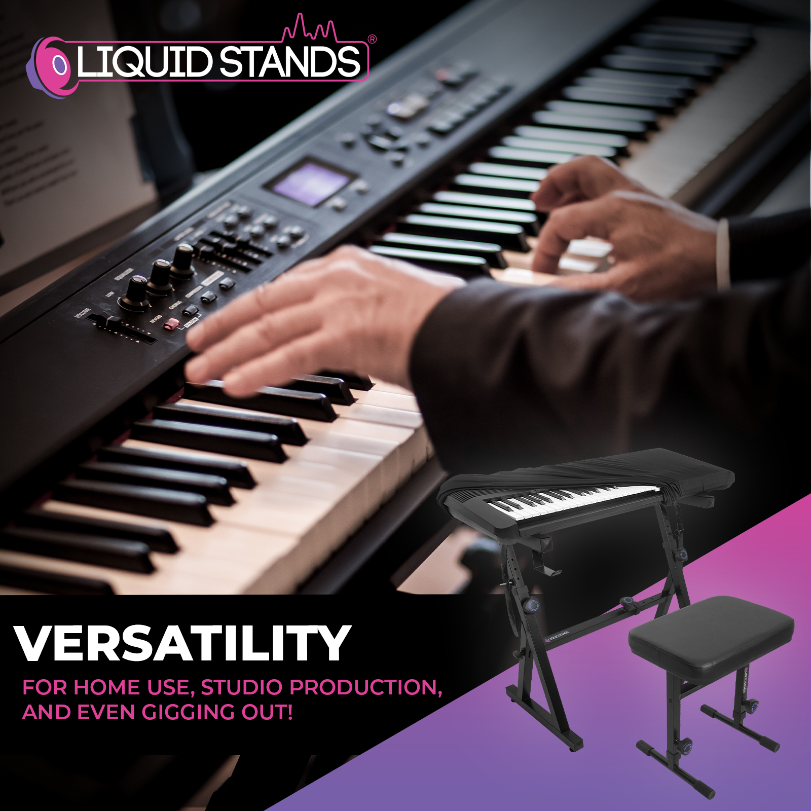 Adjustable Z Shape Black Keyboard Stand with Cover and Bench