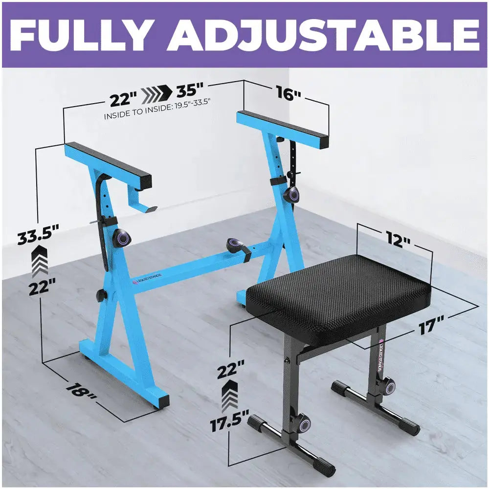 Light Blue Adjustable Z Style Keyboard Stand w/ Mesh Cushion Bench Liquid Stands