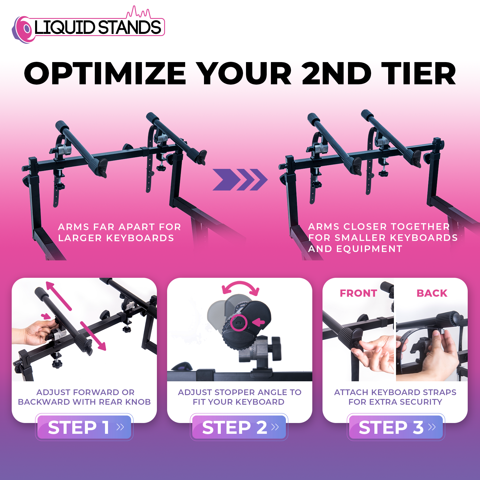 Adjustable 2nd Tier Keyboard Stand Attachment with Straps