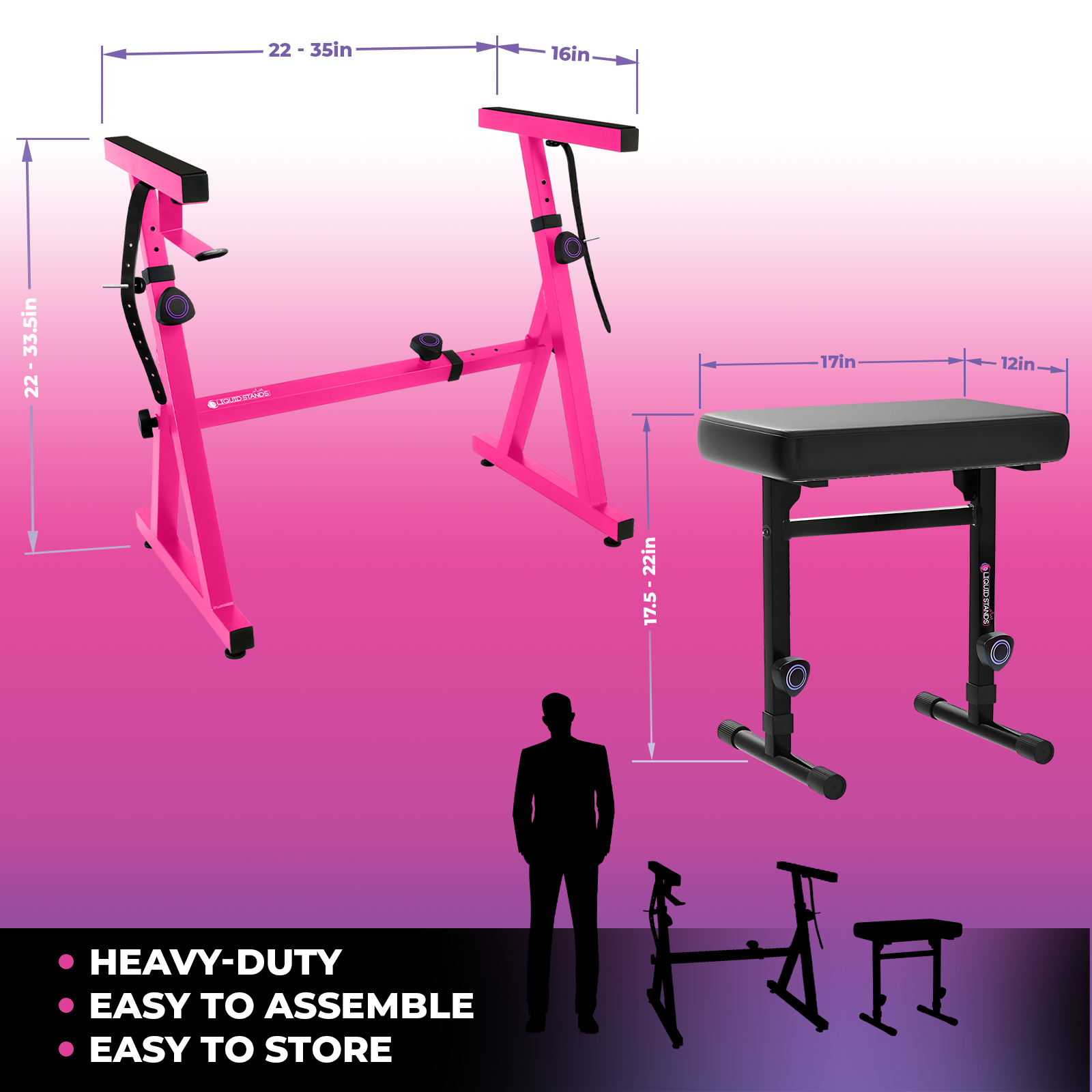 Pink Piano Keyboard Stand and Bench Set