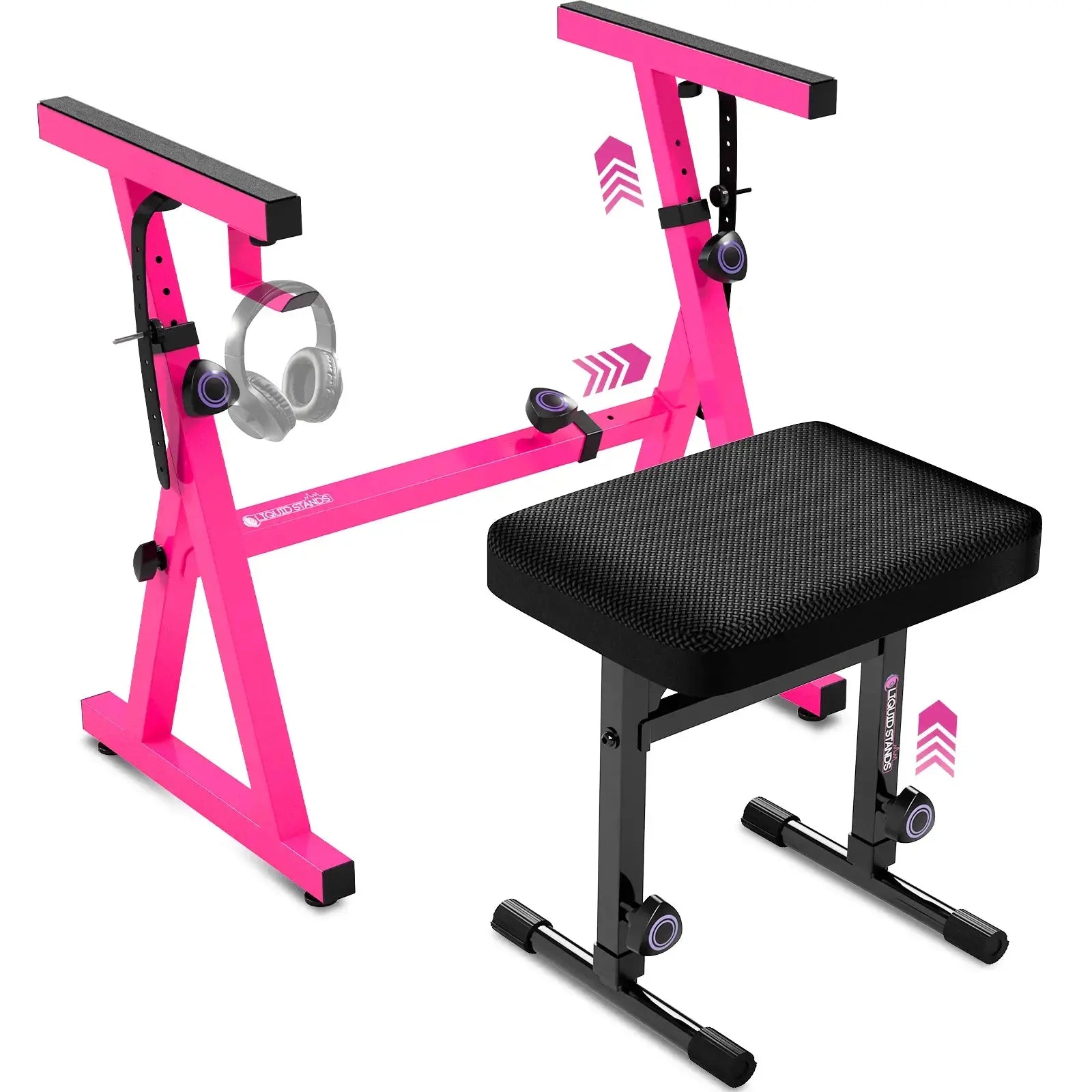 Pink Adjustable Z Style Keyboard Stand w/ Mesh Cushion Bench Liquid Stands