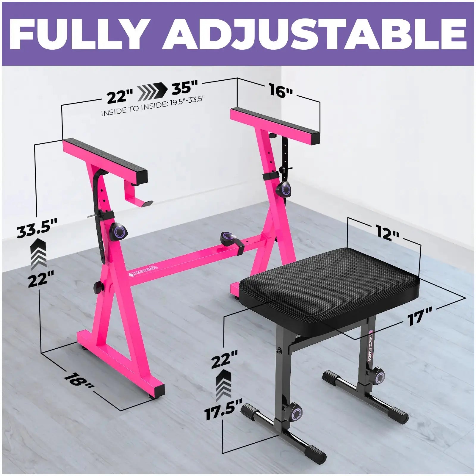 Pink Adjustable Z Style Keyboard Stand w/ Mesh Cushion Bench Liquid Stands