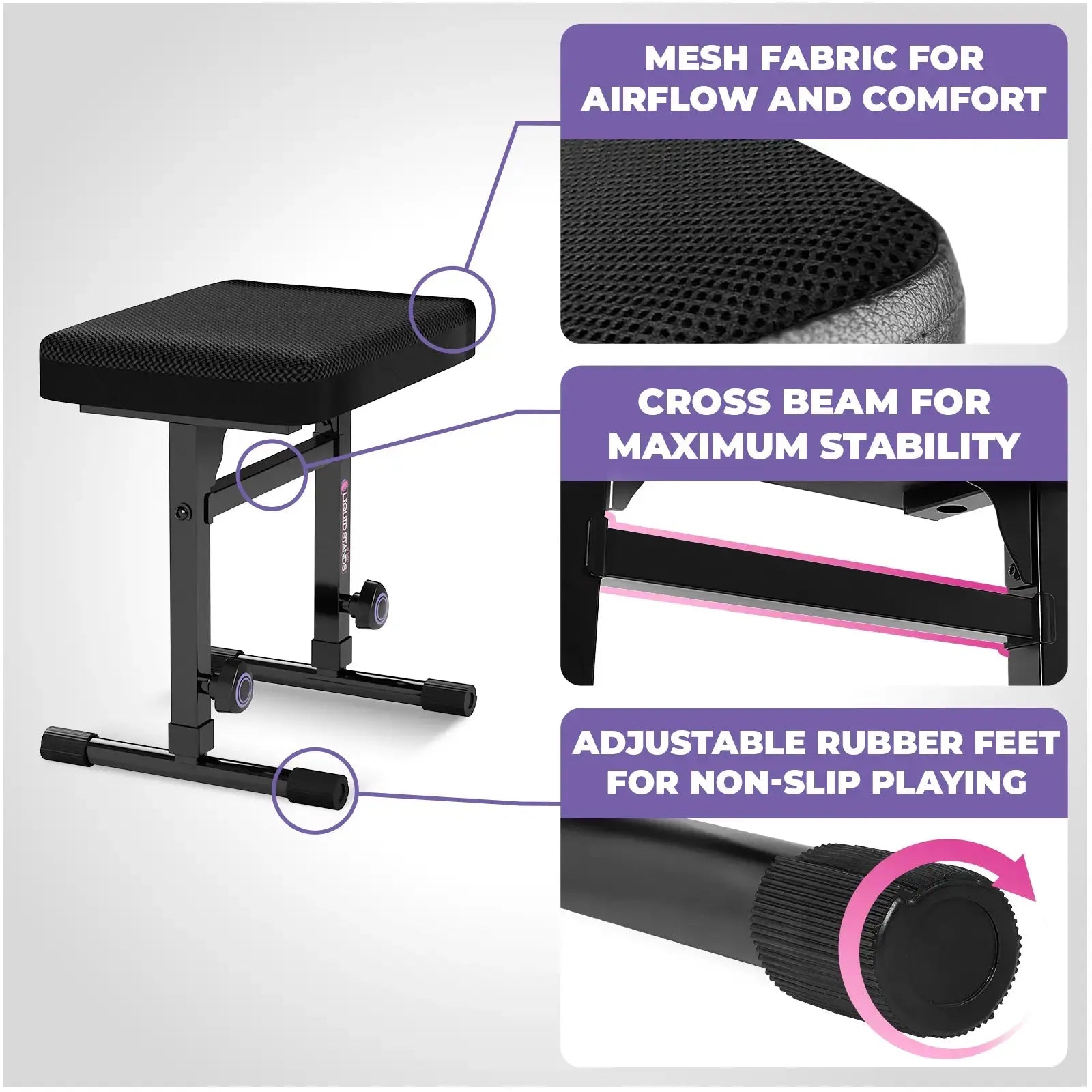 Pink Adjustable Z Style Keyboard Stand w/ Mesh Cushion Bench Liquid Stands
