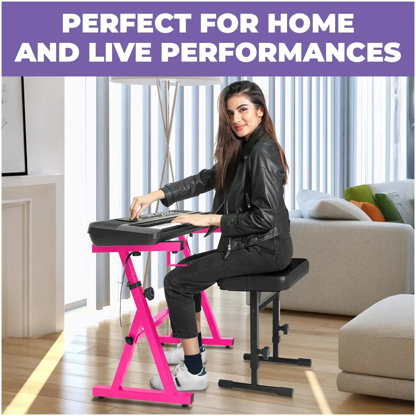 Pink Adjustable Z Style Keyboard Stand w/ Mesh Cushion Bench Liquid Stands