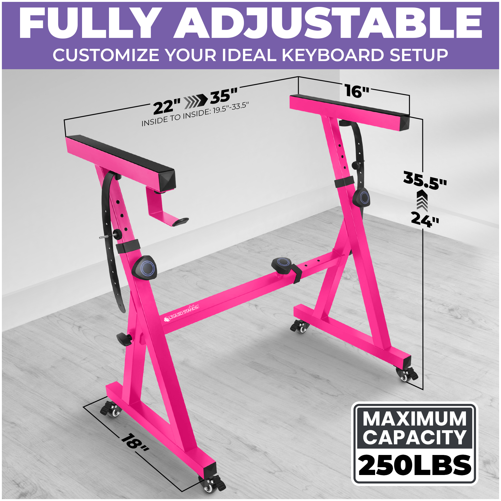 Adjustable Z Shape Pink Keyboard Stand with Wheels