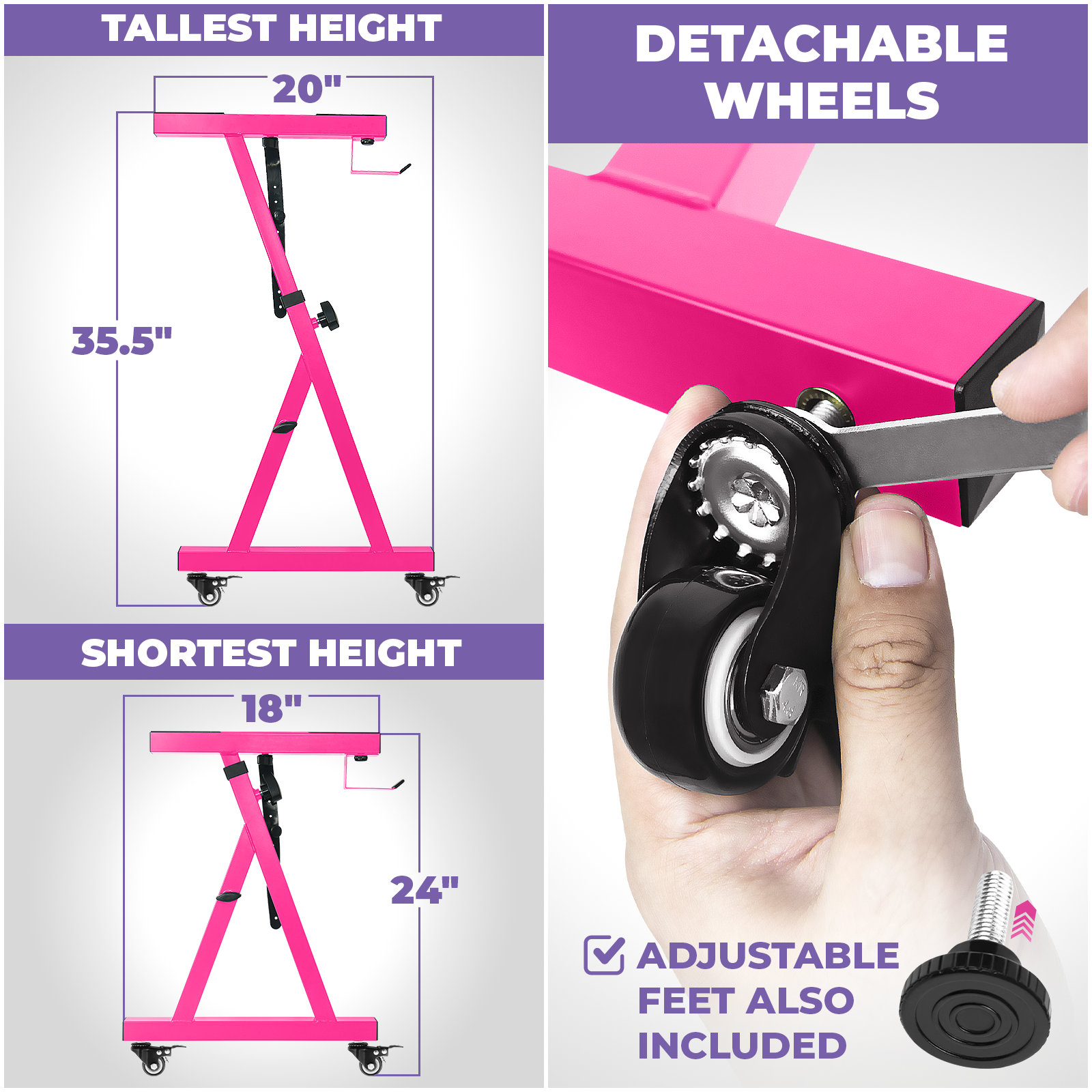 Adjustable Z Shape Pink Keyboard Stand with Wheels