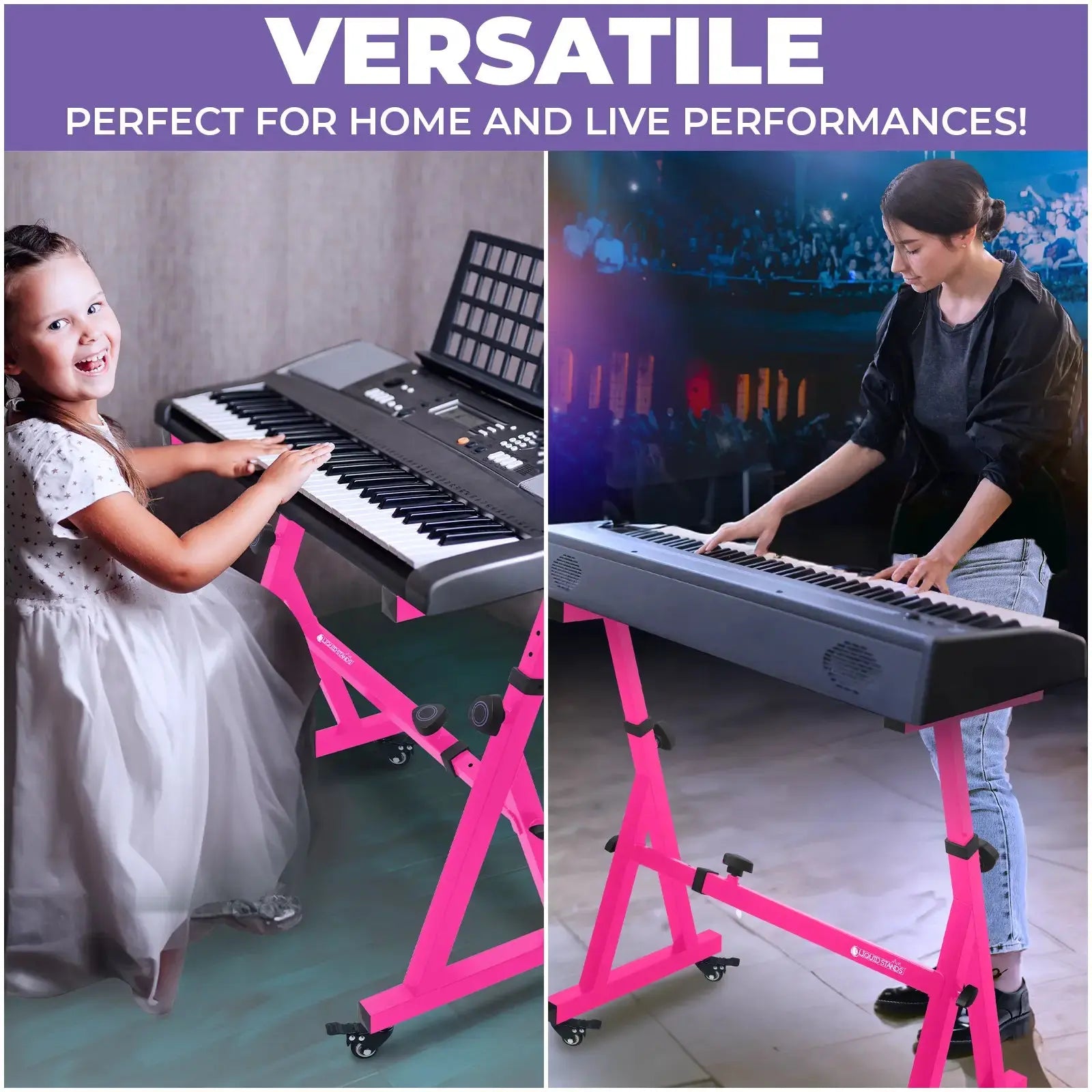 Adjustable Z Shape Pink Keyboard Stand with Wheels Liquid Stands