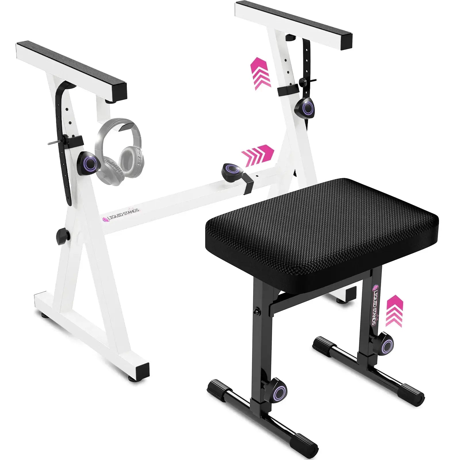 White Adjustable Z Style Keyboard Stand w/ Mesh Cushion Bench Liquid Stands
