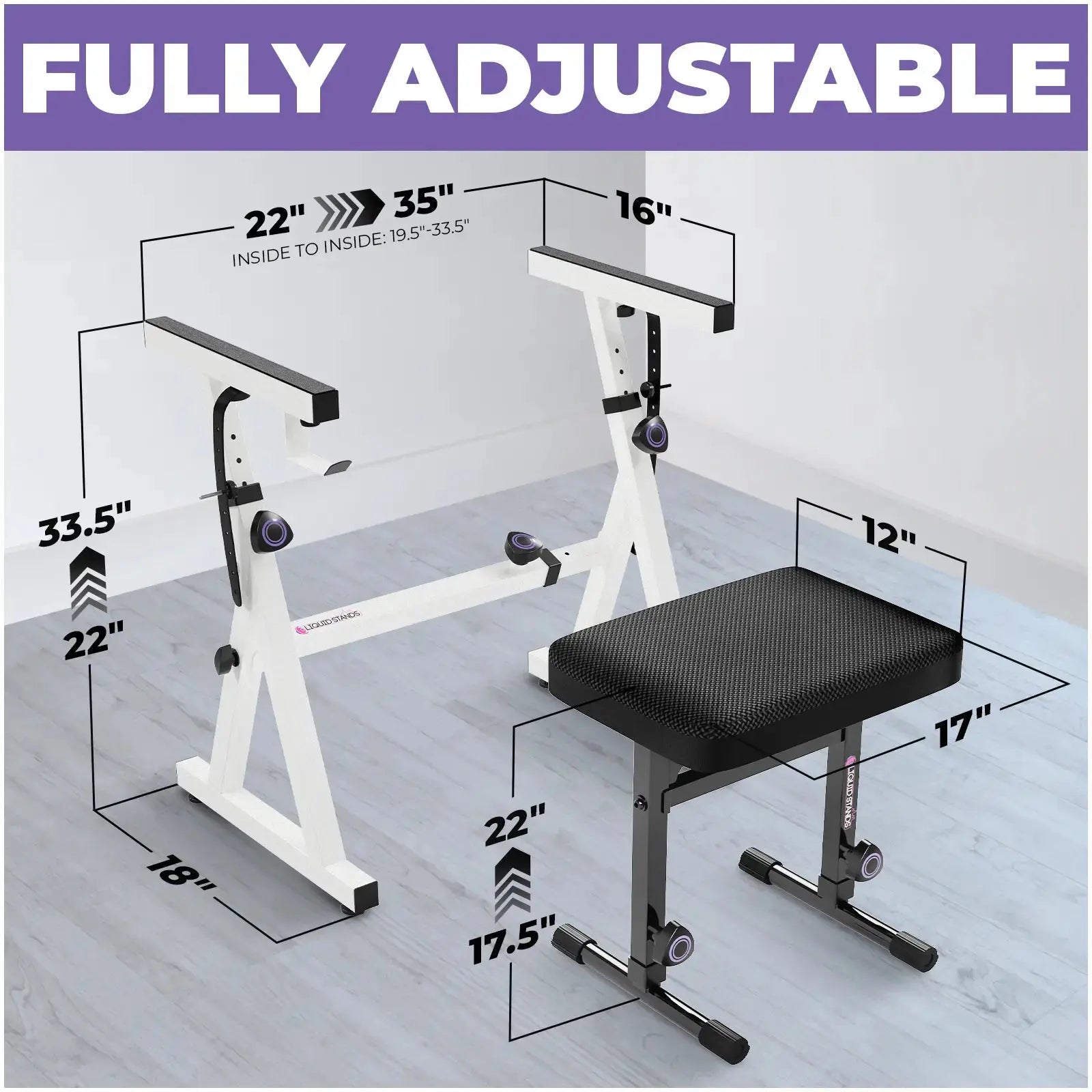 White Adjustable Z Style Keyboard Stand w/ Mesh Cushion Bench Liquid Stands
