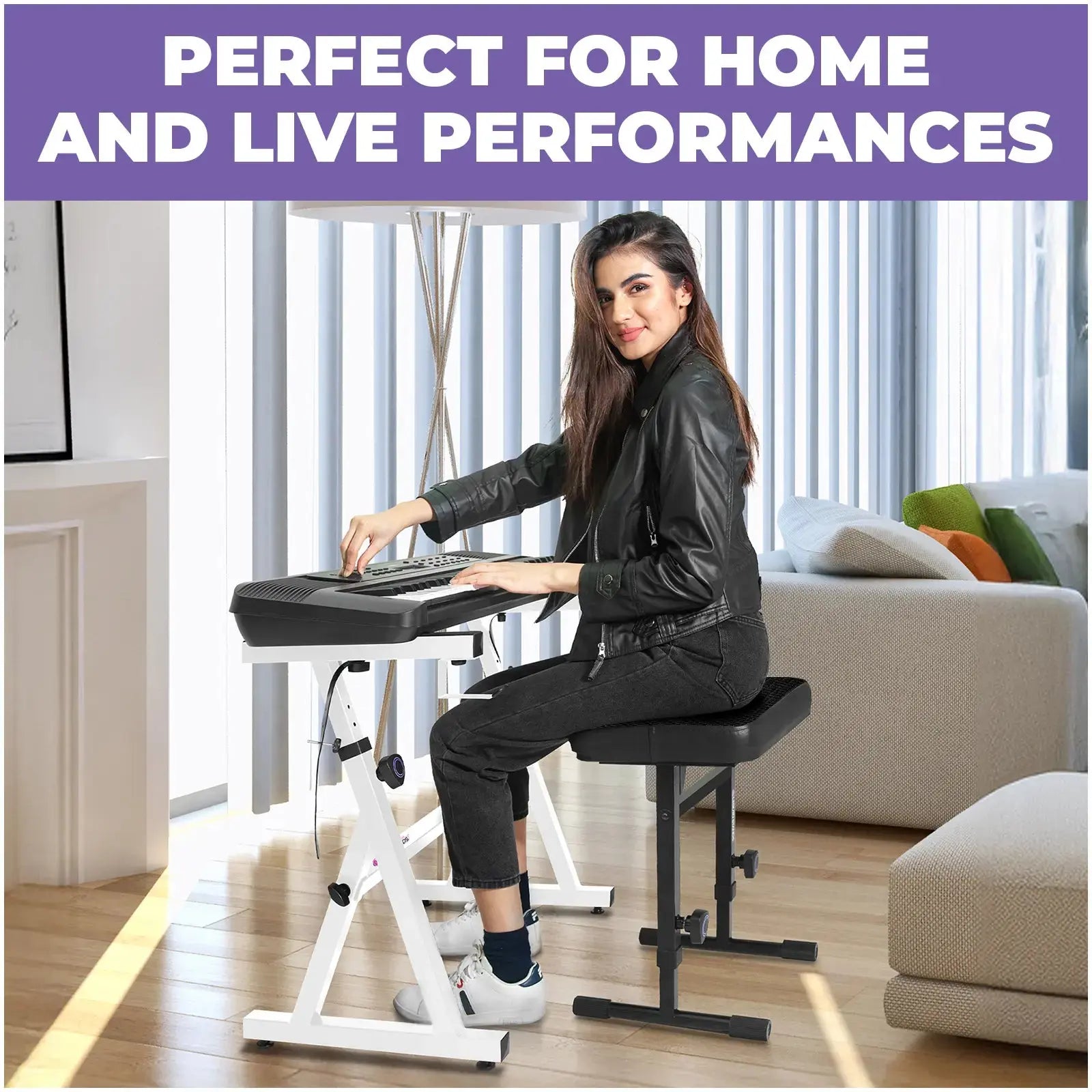 White Adjustable Z Style Keyboard Stand w/ Mesh Cushion Bench Liquid Stands