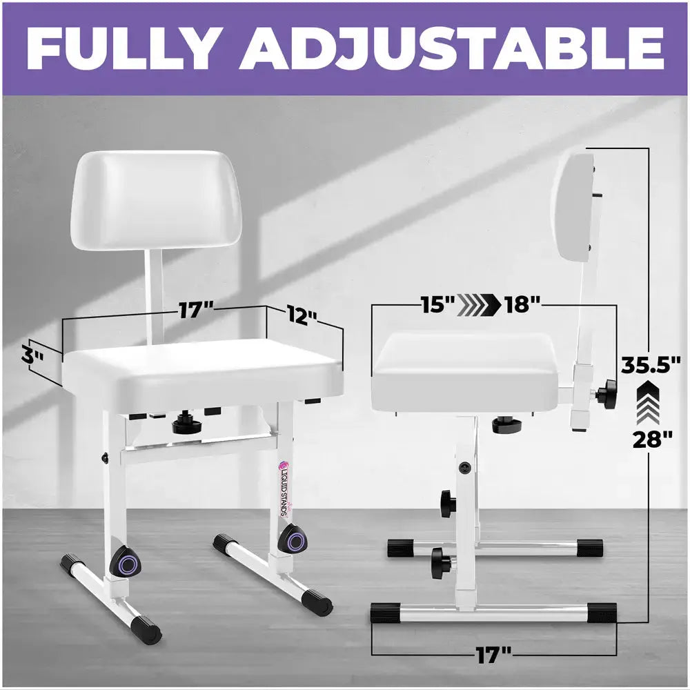 Adjustable White Keyboard Bench Seat with Backrest Liquid Stands