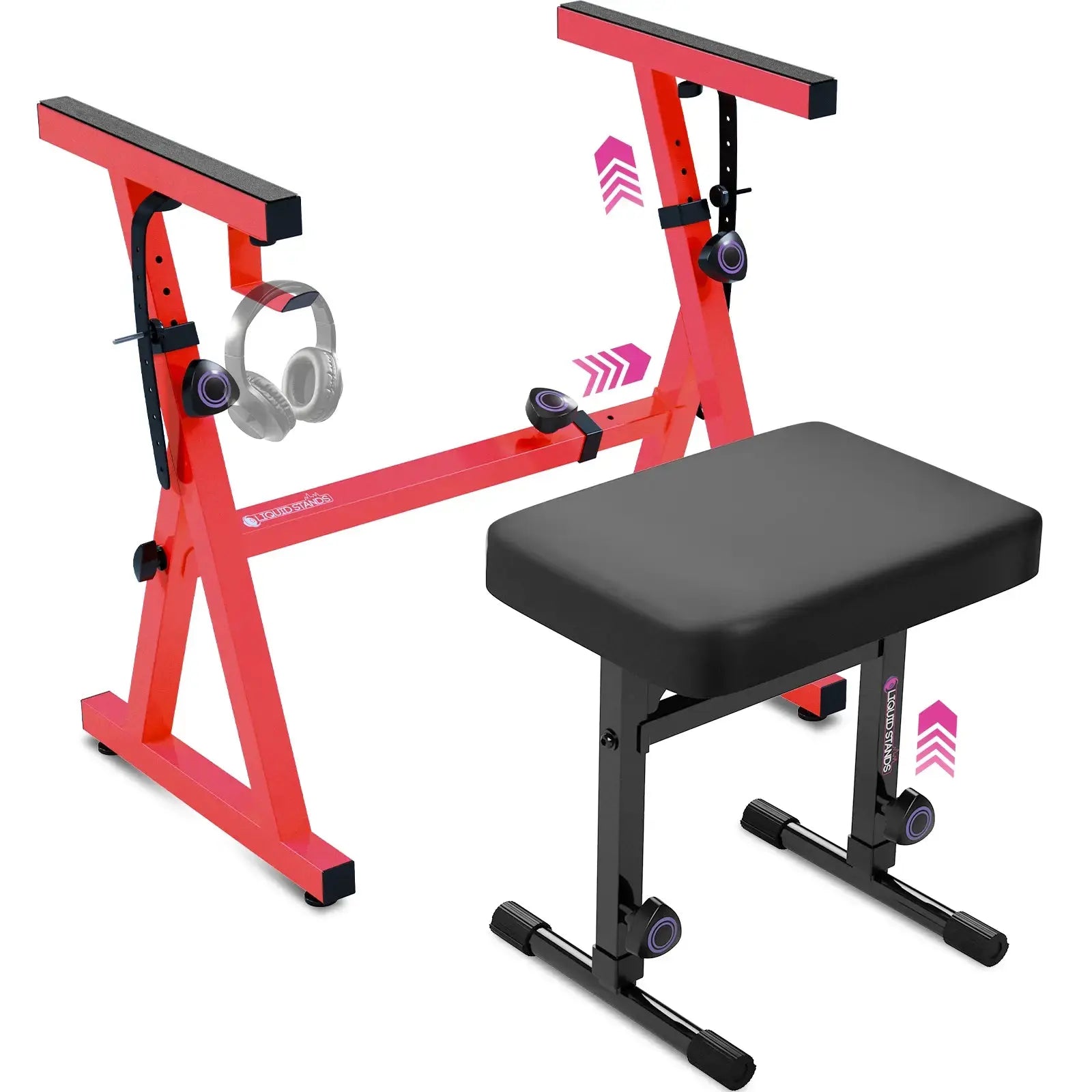 Adjustable Red Z Style Keyboard Stand w/ Bench Liquid Stands