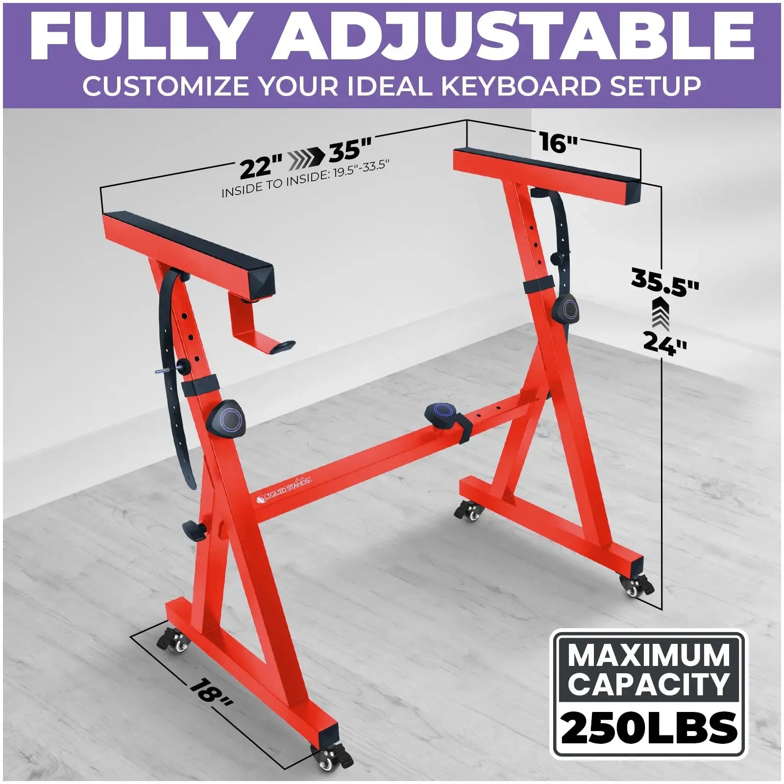 Adjustable Z Shape Red Keyboard Stand with Wheels Liquid Stands