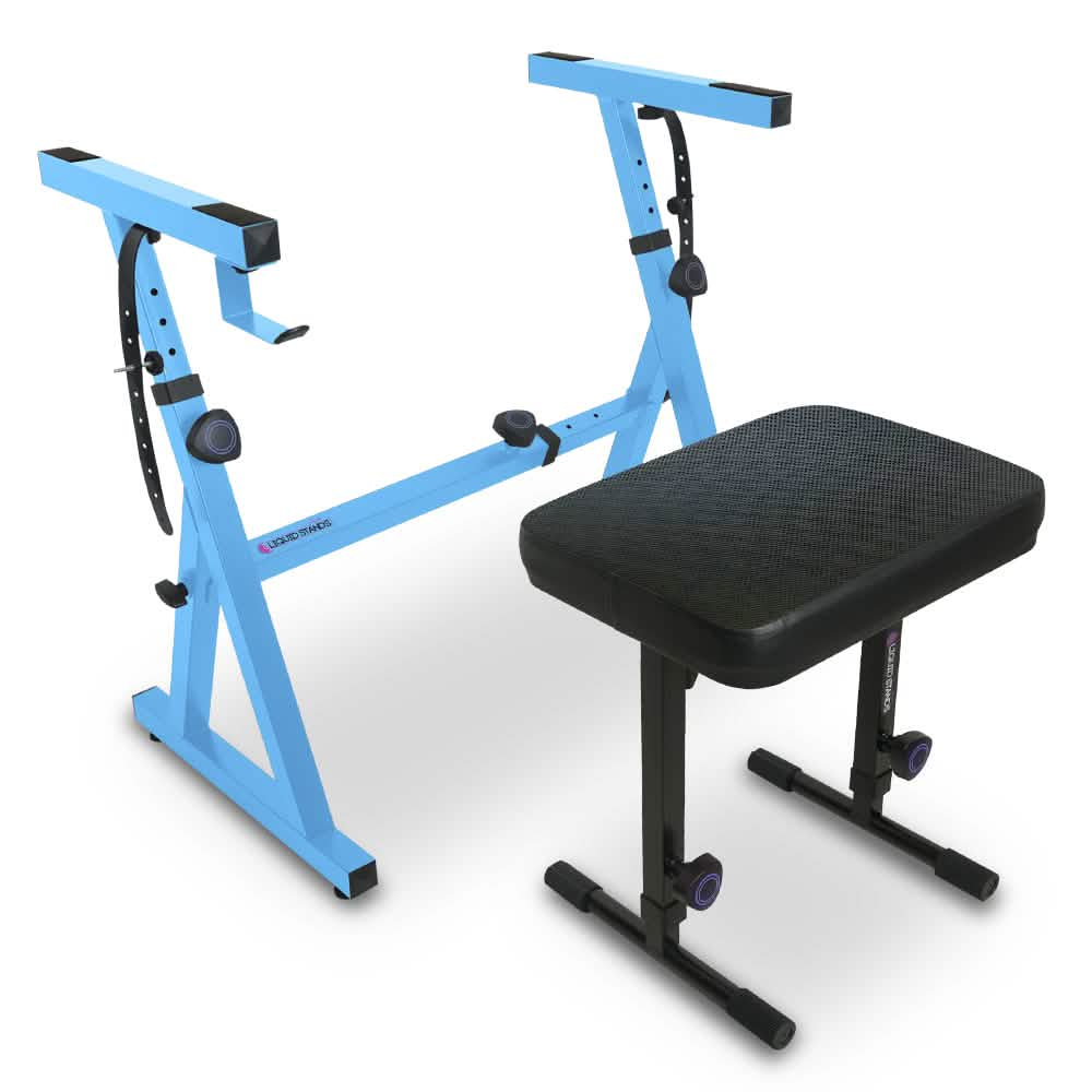 Adjustable Z Shape Light Blue Keyboard Stand w/ Mesh Cushion Bench