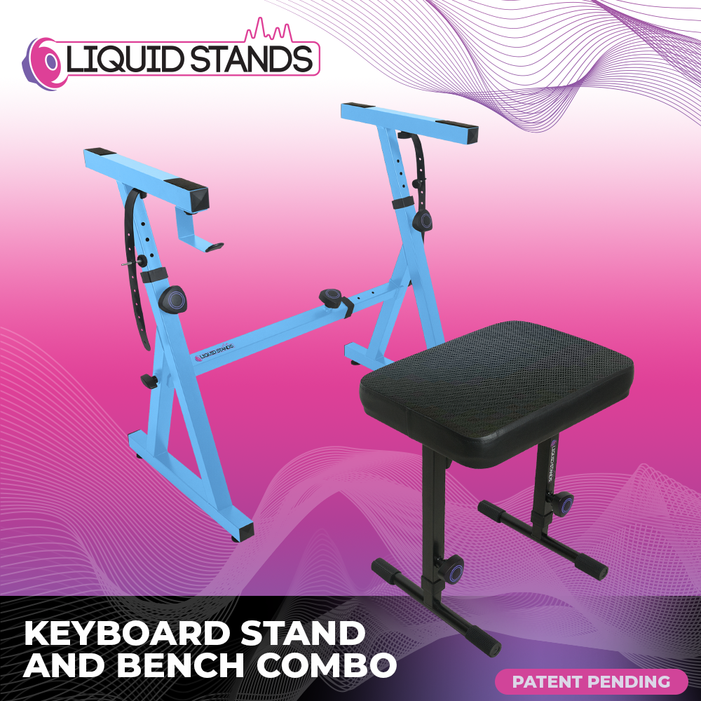 Adjustable Z Shape Light Blue Keyboard Stand w/ Mesh Cushion Bench